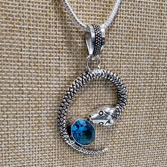 Handmade Blue Topaz 925 Snake, Punk, Gothic Pendant Necklace - Picture 5 of 12